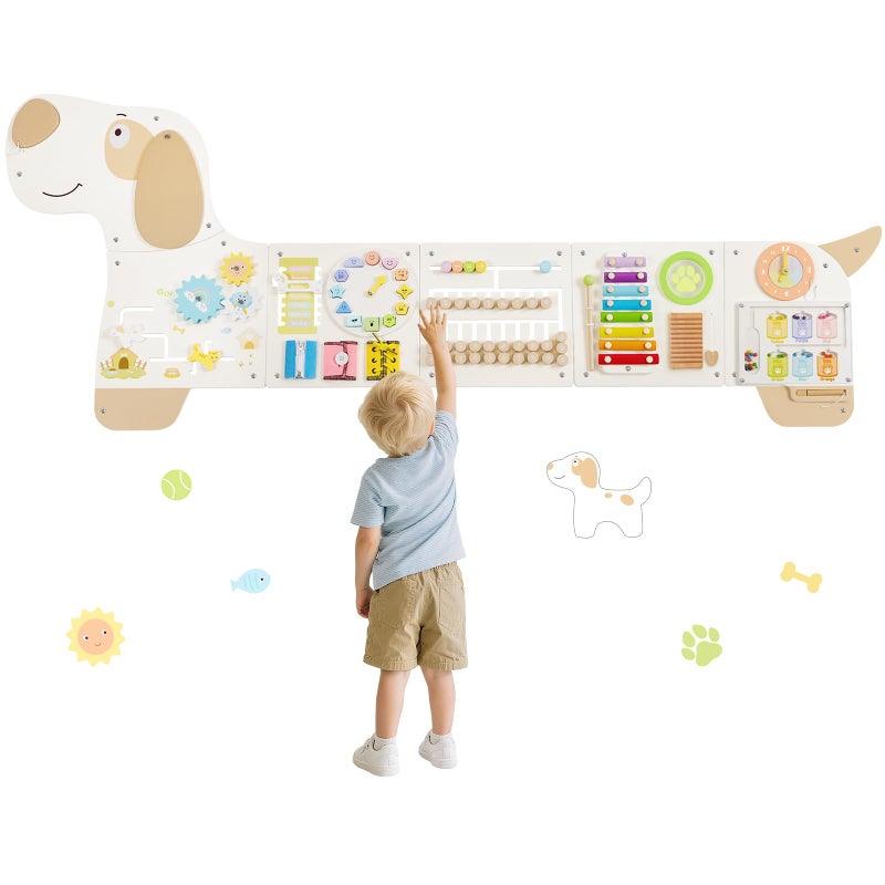 PIIKAGO Wooden Dog Wall Busy Board Panels Sensory Wall Activity Board for Toddlers 13 Montessori Learning Activity Center Educational Toys for Kids Room Preschool Daycare - Image 3