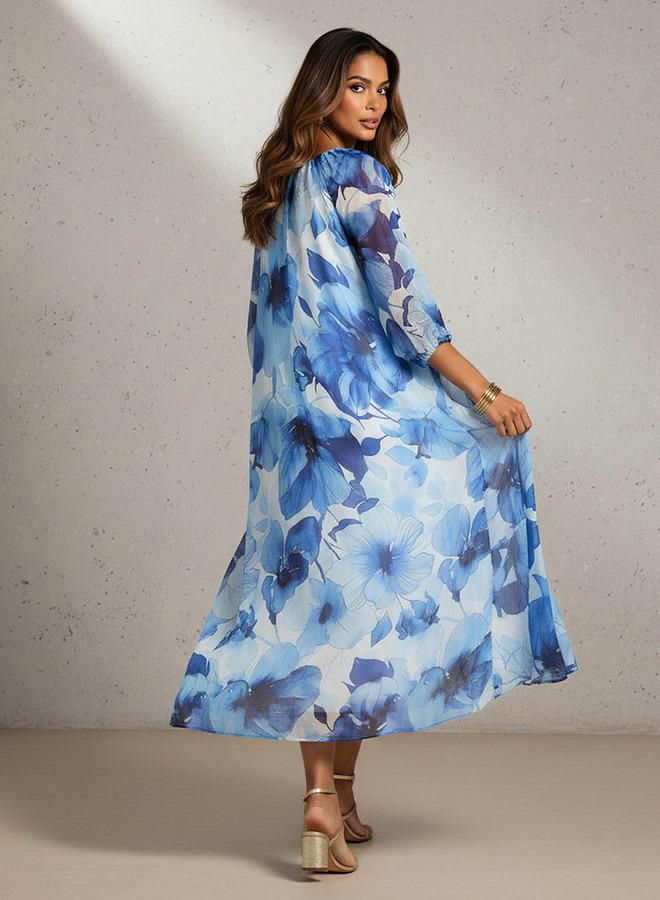 Iconic Floral Print Midi Dress with Pockets - Image 3