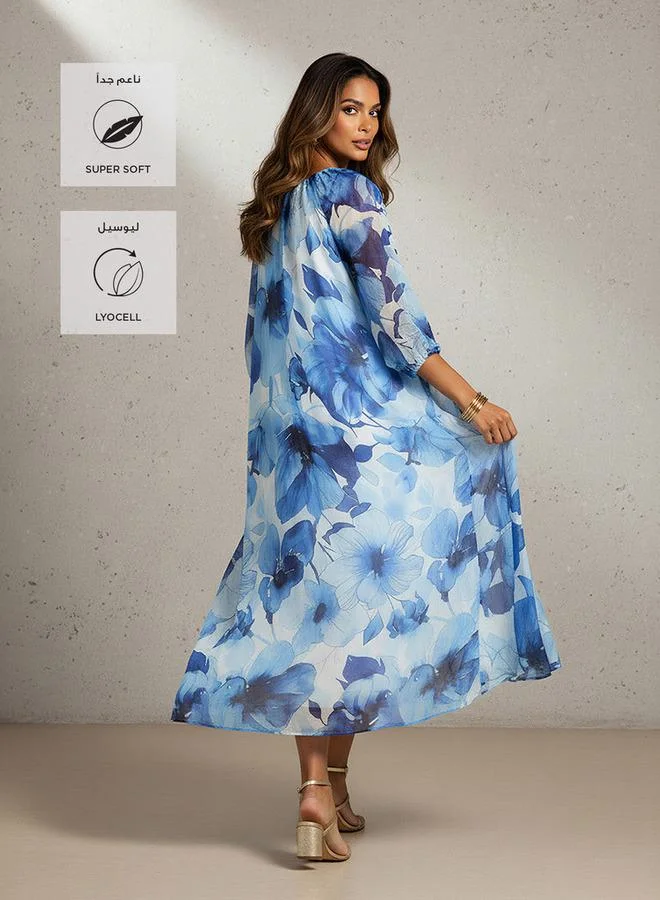 ايكونيك فستان ميدي بطبعة زهور أيقونية بجيوب