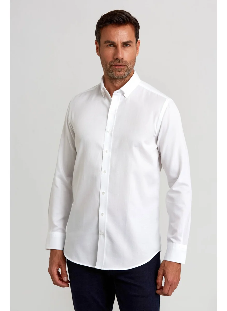 Bisse Sports Shirt Modern Fit Long Sleeve Pasha Collar Buttoned Dobby White GMARS0422301213_D01