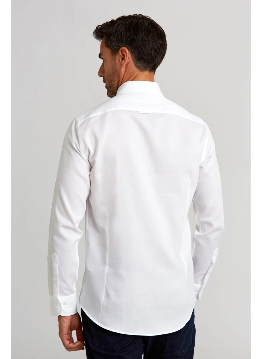 Bisse Sports Shirt Modern Fit Long Sleeve Pasha Collar Buttoned Dobby White GMARS0422301213_D01