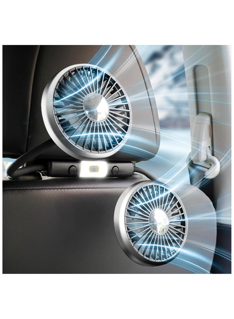 360 Hose Cooling Fan for Car Backseat Kids Baby Rear Facing, Portable USB Car Fan for Vehicle SUV RV Pickup Truck Headrest - Powerful 3-Speed LED Light - Image 1