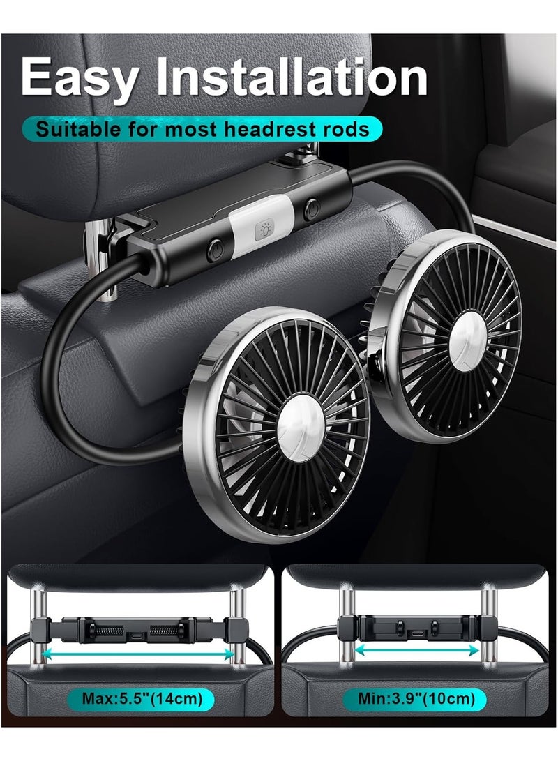 360 Hose Cooling Fan for Car Backseat Kids Baby Rear Facing, Portable USB Car Fan for Vehicle SUV RV Pickup Truck Headrest - Powerful 3-Speed LED Light - Image 4