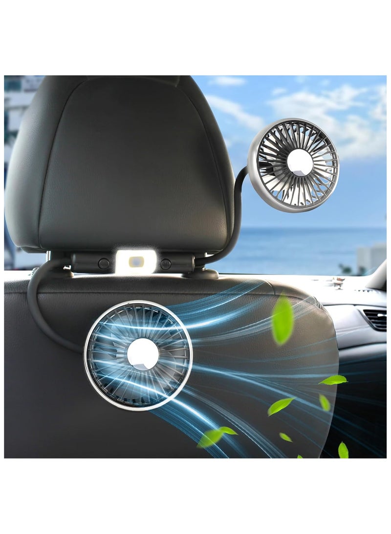 360 Hose Cooling Fan for Car Backseat Kids Baby Rear Facing, Portable USB Car Fan for Vehicle SUV RV Pickup Truck Headrest - Powerful 3-Speed LED Light - Image 2