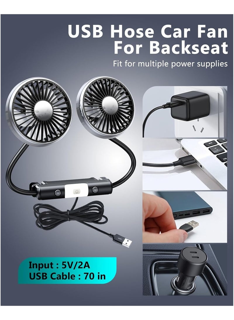 360 Hose Cooling Fan for Car Backseat Kids Baby Rear Facing, Portable USB Car Fan for Vehicle SUV RV Pickup Truck Headrest - Powerful 3-Speed LED Light - Image 3