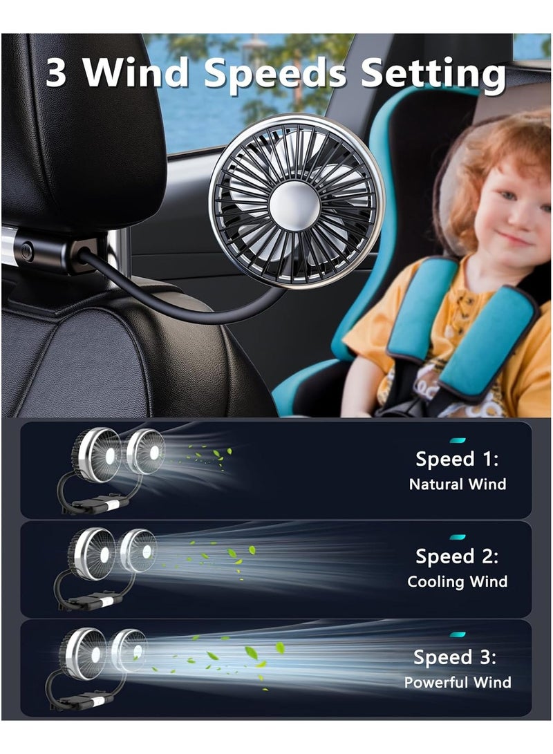 360 Hose Cooling Fan for Car Backseat Kids Baby Rear Facing, Portable USB Car Fan for Vehicle SUV RV Pickup Truck Headrest - Powerful 3-Speed LED Light - Image 5