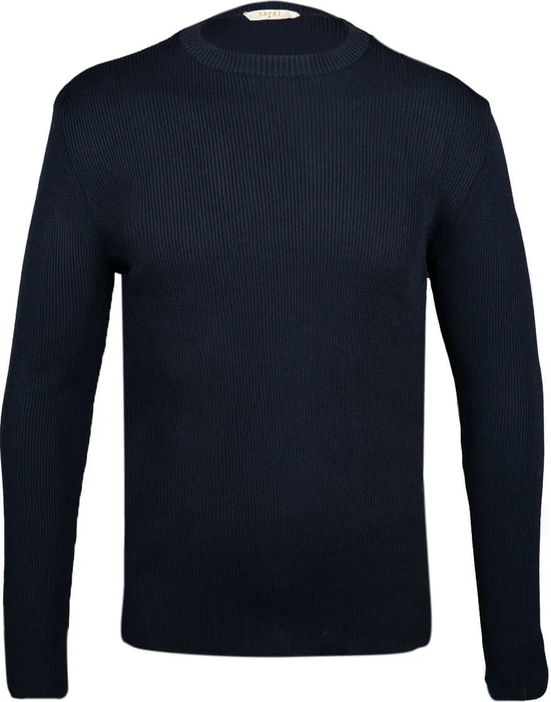 هاتيموغلو Navy Blue Regular Fit Crew Neck Ribbed Knitwear Sweater