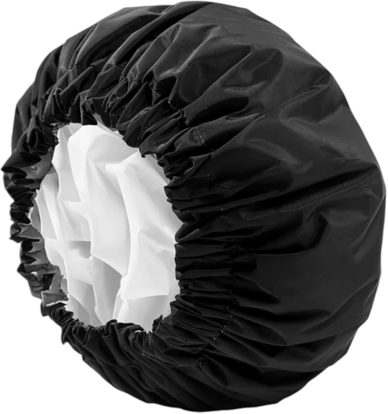 MZ Double-Layer Satin Sleep Bonnet, Black and White, Elastic Band, Premium Satin Shower Cap