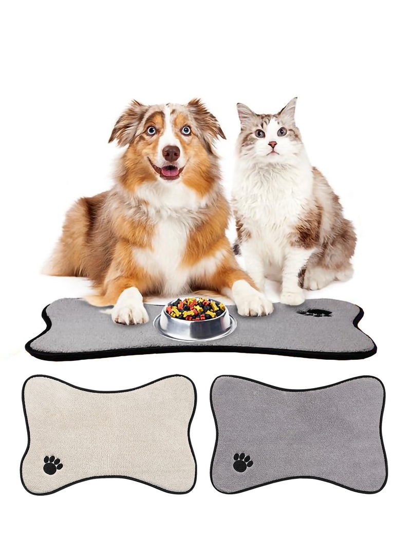 2Pcs Dog Mat for Food and Water Bone Shape Dog Cat Mats Non-Slip Pet Feeding Mat for Under Dog Bowls Embroidered Microfiber Pet Bowl Mat Water Absorbent Cat Feeding Mat for Dog Pet Supplies 2 Colors - Image 1