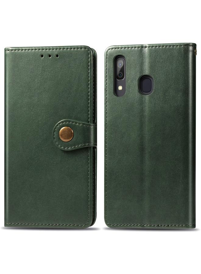 إيروريكس جراب جلدي بتصميم كلاسيكي بلون سادة مع مشبك لحماية الهاتف المحمول وإطار للصور وفتحة للبطاقات ومحفظة ووظيفة حامل لهاتف Galaxy A20 / A30 - Image 1