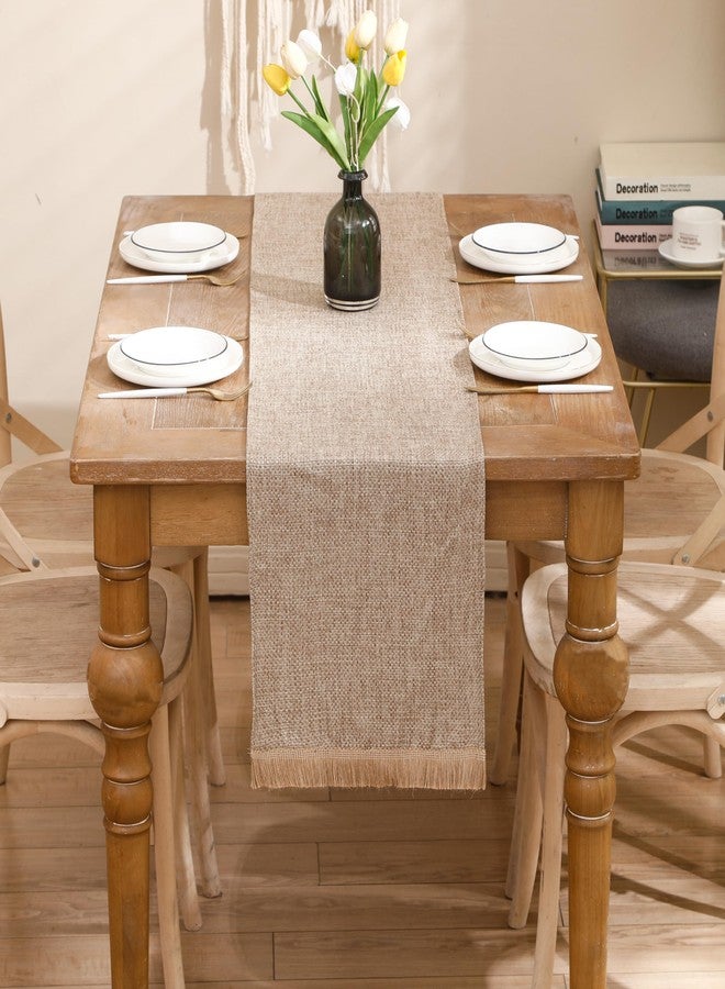 LUOYEHK Boho Table Runner with Fringe 12x120 Inch Farmhouse Rustic Table Runner Coffee Linen Table Runner for Dining Party Wedding Decoration(one Piece) - Image 2