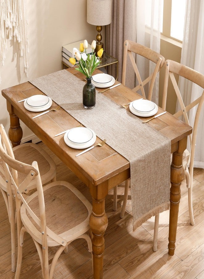 LUOYEHK Boho Table Runner with Fringe 12x120 Inch Farmhouse Rustic Table Runner Coffee Linen Table Runner for Dining Party Wedding Decoration(one Piece) - Image 1