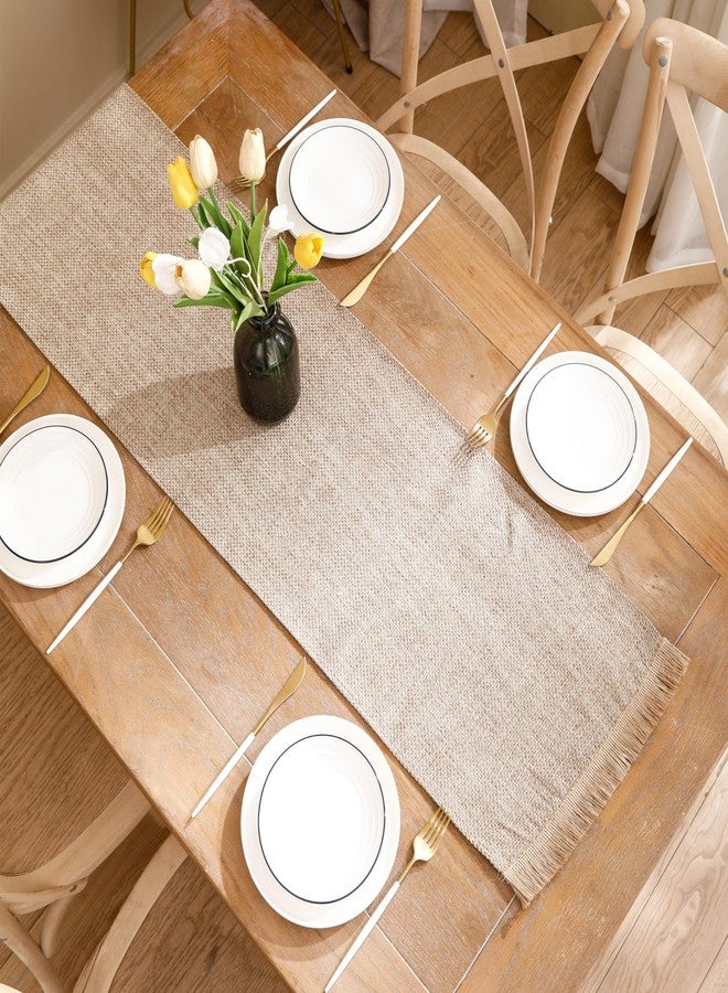LUOYEHK Boho Table Runner with Fringe 12x120 Inch Farmhouse Rustic Table Runner Coffee Linen Table Runner for Dining Party Wedding Decoration(one Piece) - Image 3