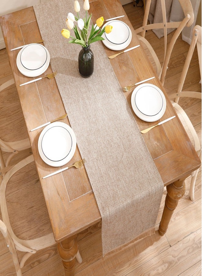 LUOYEHK Boho Table Runner with Fringe 12x120 Inch Farmhouse Rustic Table Runner Coffee Linen Table Runner for Dining Party Wedding Decoration(one Piece) - Image 4