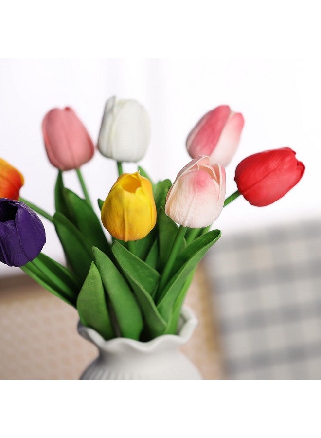 Bassion 30 Pcs Multicolor Fake Tulips Artificial Flowers for Decoration, Real Touch PU Faux Tulips Flowers Arrangement Artificial Plants Indoor for Home Decor Wedding Mother's Day Spring Easter Decorations - Image 3