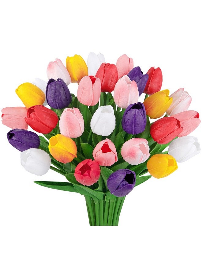 Bassion 30 Pcs Multicolor Fake Tulips Artificial Flowers for Decoration, Real Touch PU Faux Tulips Flowers Arrangement Artificial Plants Indoor for Home Decor Wedding Mother's Day Spring Easter Decorations - Image 1