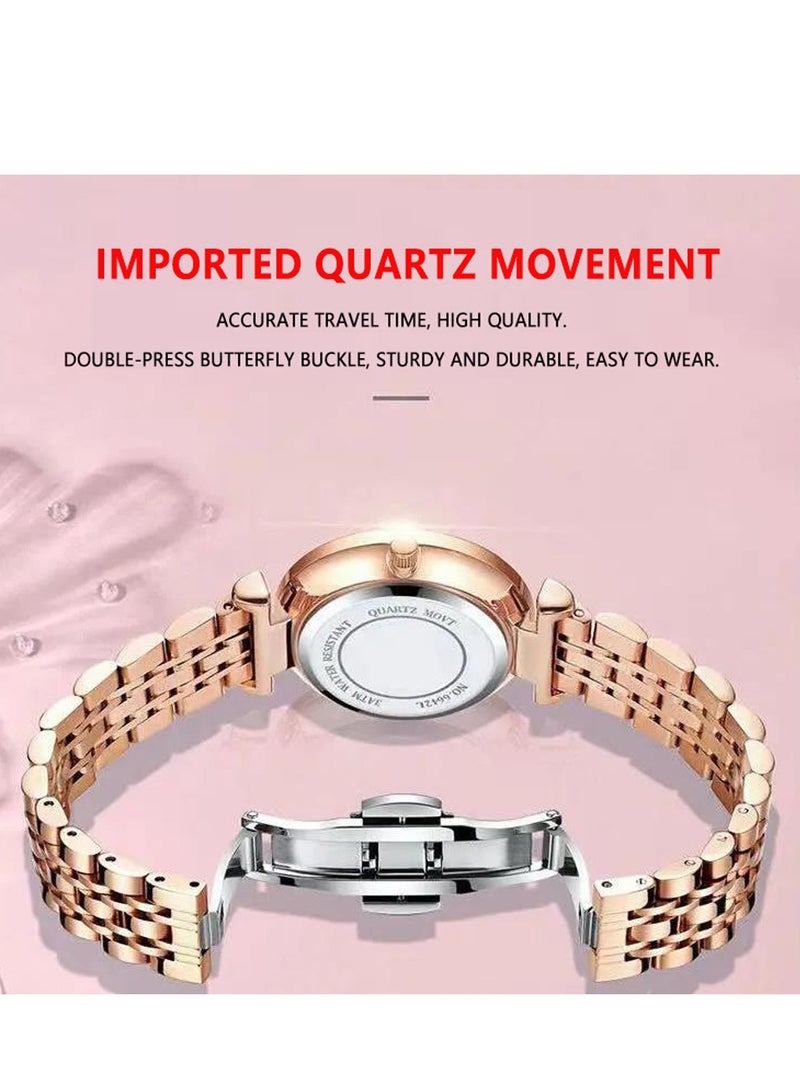 پوداجار ساعة نسائية فاخرة بساعة وردية: ذهب وردي وفولاذ, مقاومة للماء, للحفلات واليوم - هدية مثالية - Image 4