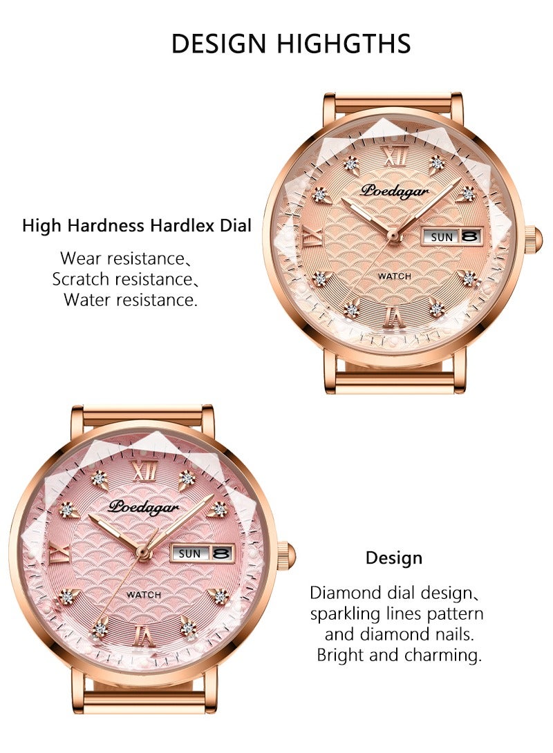 پوداجار ساعة نسائية فاخرة بساعة وردية: ذهب وردي وفولاذ, مقاومة للماء, للحفلات واليوم - هدية مثالية - Image 5