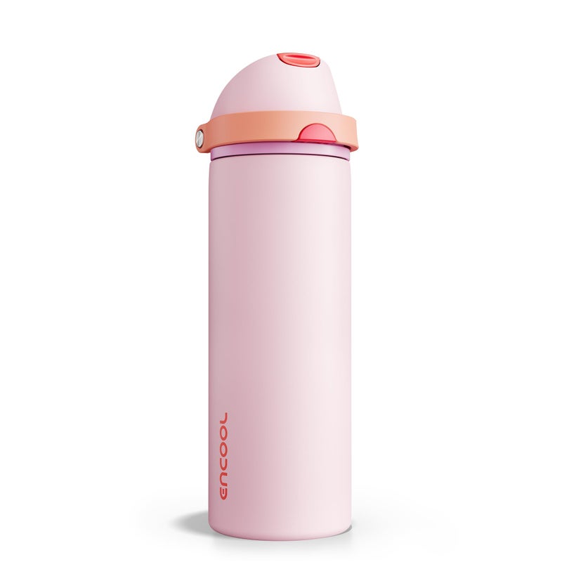 ENCOOL Insulated Water Bottle with Straw - Encool Stainless Steel Water Bottle with Push Button Lid, Leak-Proof & BPA-Free, Keeps Cold for 24 Hours for Sports, Travel, Gym (24 oz, Lily-Red) - Image 1