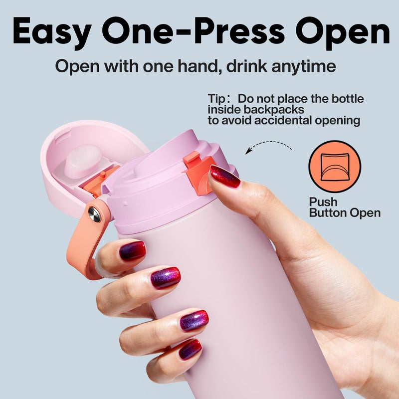 ENCOOL Insulated Water Bottle with Straw - Encool Stainless Steel Water Bottle with Push Button Lid, Leak-Proof & BPA-Free, Keeps Cold for 24 Hours for Sports, Travel, Gym (24 oz, Lily-Red) - Image 5