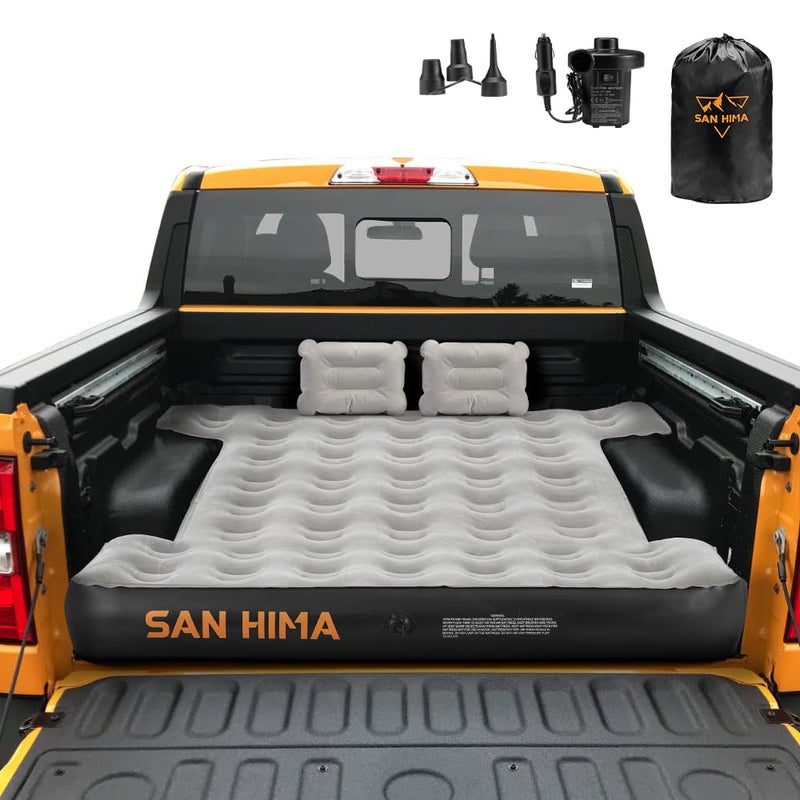 SAN HIMA Truck Bed Air Mattress for 5.5-5.8ft Full Size Short Truck Beds, Inflatable Pickup Mattress with Pump & Carry Bag for Outdoor Camping, Camel & Black - Image 1