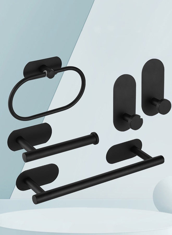 HOOPZOZA 5-Pieces Matte Black Bathroom Hardware Set Includes Adhesive Toilet Paper Holder Hand Towel Bar Towel Hook Towel Ring Bathroom Accessories Kit - Image 1