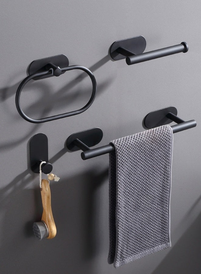 HOOPZOZA 5-Pieces Matte Black Bathroom Hardware Set Includes Adhesive Toilet Paper Holder Hand Towel Bar Towel Hook Towel Ring Bathroom Accessories Kit - Image 2