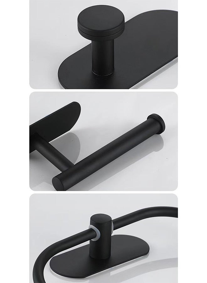 HOOPZOZA 5-Pieces Matte Black Bathroom Hardware Set Includes Adhesive Toilet Paper Holder Hand Towel Bar Towel Hook Towel Ring Bathroom Accessories Kit - Image 4