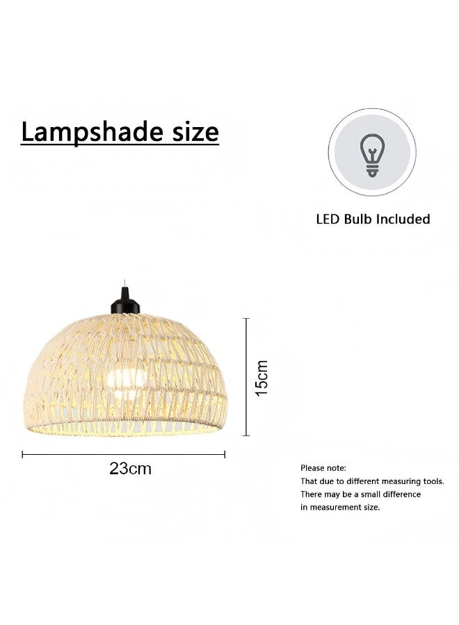 Hanging Pendant Light Dining Room Plug In Ceiling Lights Hemp Rope Beige Wood Lamp - Image 2