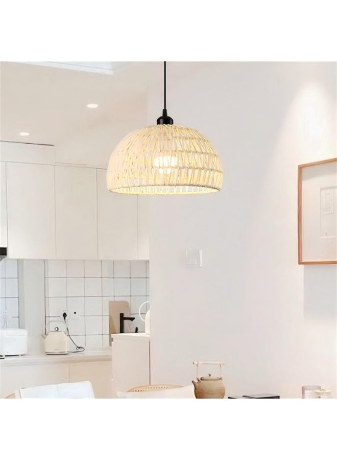 Hanging Pendant Light Dining Room Plug In Ceiling Lights Hemp Rope Beige Wood Lamp - Image 3