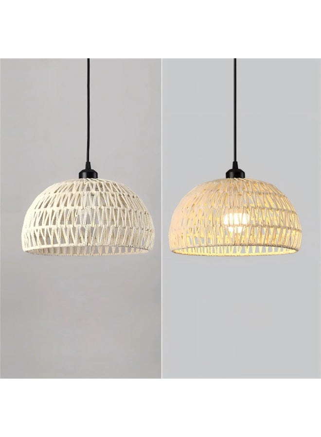 Hanging Pendant Light Dining Room Plug In Ceiling Lights Hemp Rope Beige Wood Lamp - Image 5