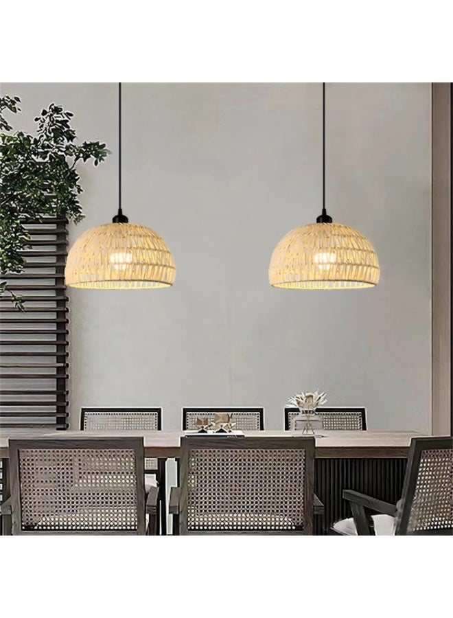 Hanging Pendant Light Dining Room Plug In Ceiling Lights Hemp Rope Beige Wood Lamp - Image 4