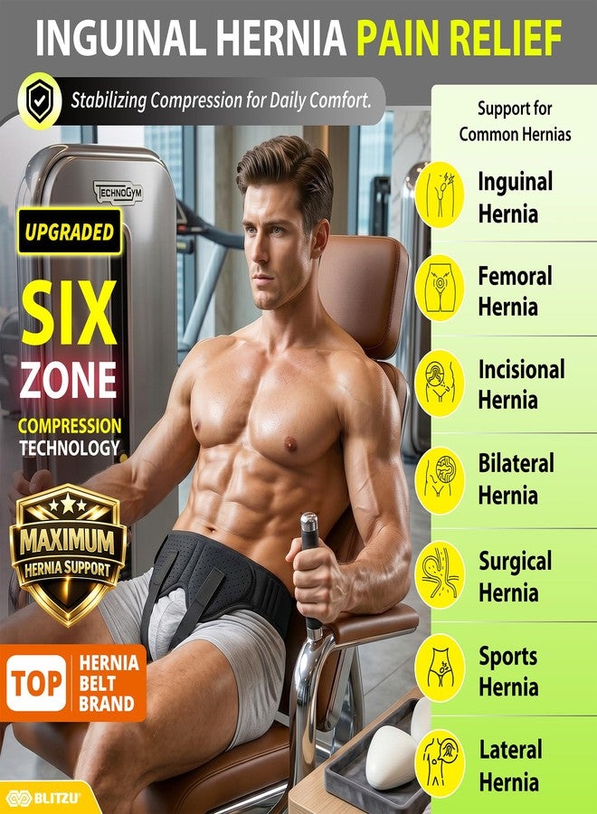 BLITZU Hernia Belt for Bilateral, Double or Single Inguinal, Groin Hernia Support Truss for Men, Women, Pain Relief, Surgery Recovery, Adjustable with 2 Removable Medical Compression Pads. S-M - Image 3