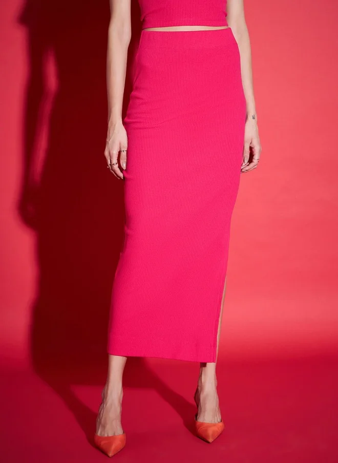 Ribbed Pencil Midi Skirt For Women