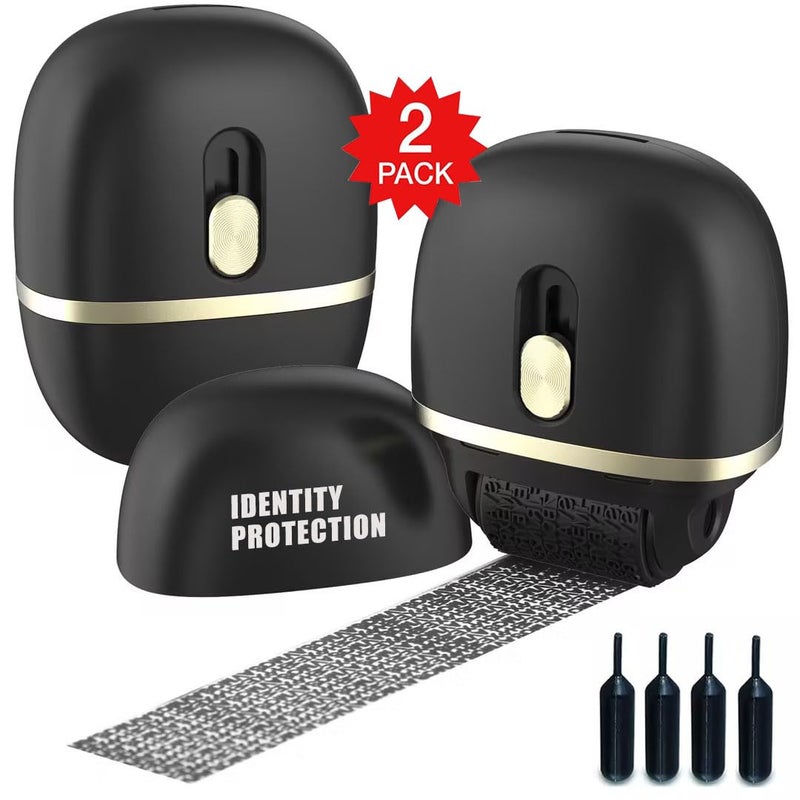 Lomil Identity Protection Roller Stamps 2 Pack  Confidential Roller Stamp with 4 Refills  Wide Identity Theft Protection Stamp for ID Blockout Privacy  SecurityBlack