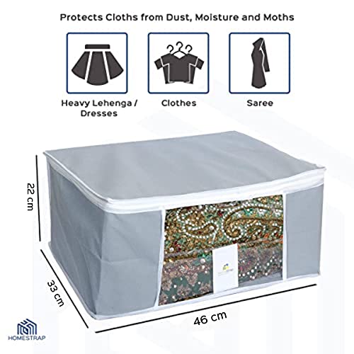 HomeStrap Polypropylene Set Of 4 Foldable Saree Covers/Clothes Storage Bag/Wardrobe Organizer With Transparent Window And Zip For Lehenga, Suit, Dress,& Accessories (Grey), 33 CM, 22 CM - Image 4