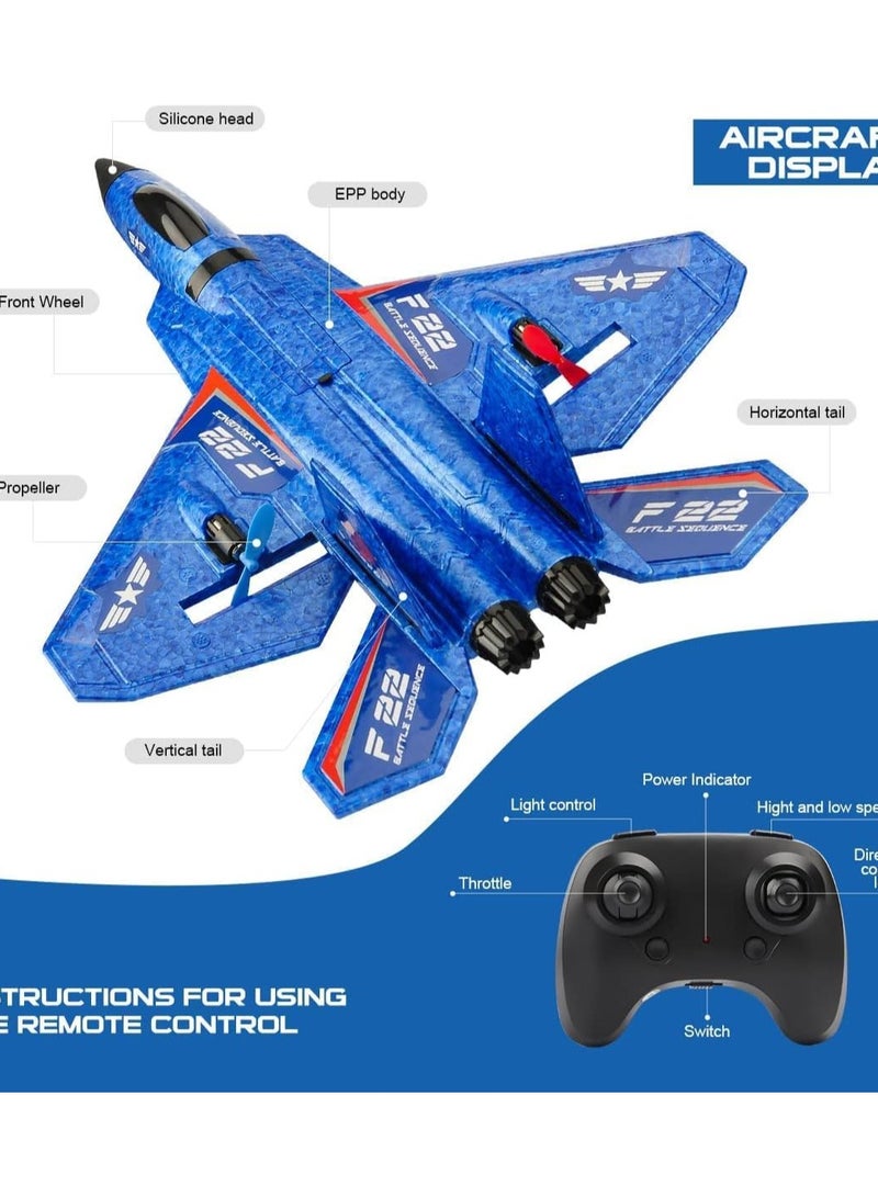 F22 RC Jet Airplane Toy for Kids & Beginners - Ready to Fly Remote Control Plane with 2.4GHz 2-Channel, Gyro Stabilization, Landing Gear, & Waterproof EPP Foam for Easy Operation & Durability