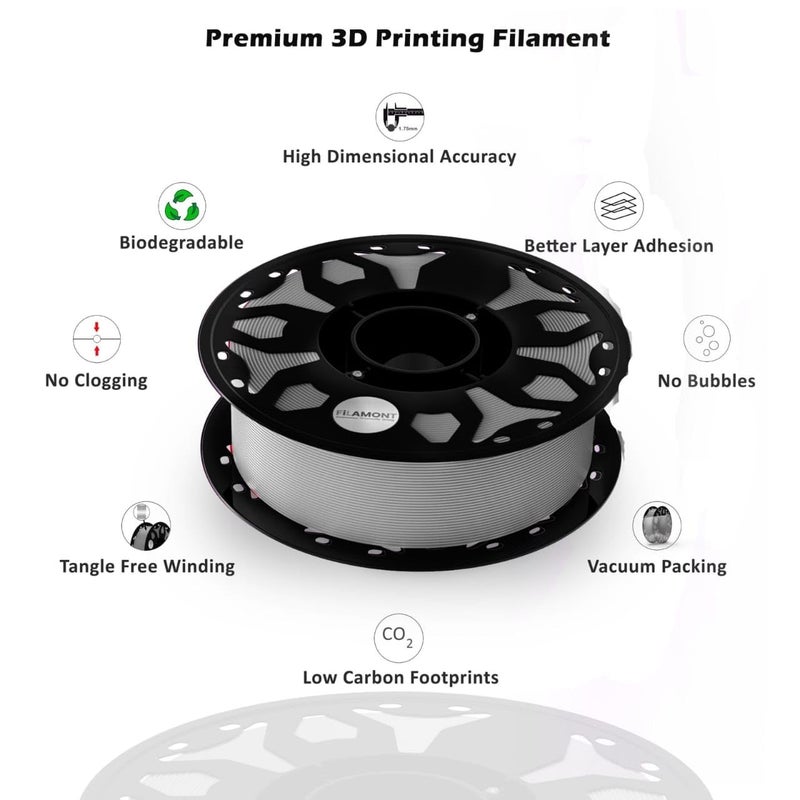 Protomont TECHNOLOGIES فيلا مونت خيوط الطباعة ثلاثية الأبعاد PLA بقطر 1.75 مم - بريميوم بلس متوافقة مع معظم طابعات FDM (رمادي غير لامع) - Image 5