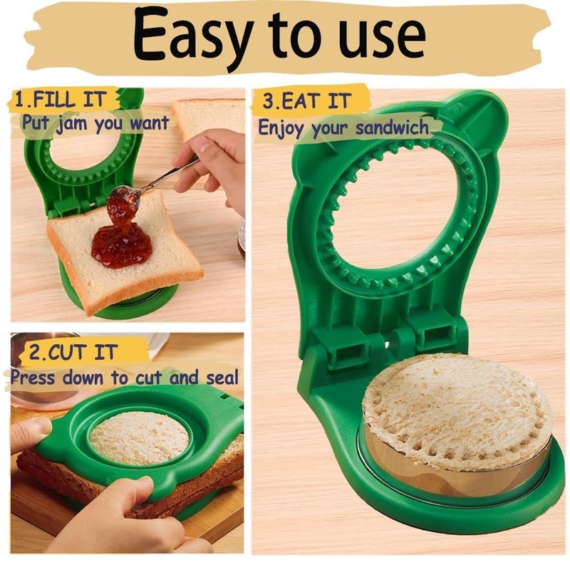 OXGO OXGO Sandwich Cutter N Sealer Serrated Design Stainless Steel Sandwich Maker Pocket Sandwiches Cutter Uncrustables Maker Bread Toast Making Mold for School Kids Lunch Box Multicolor Round - Image 5