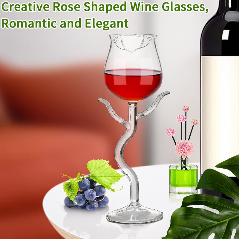 SuproBarware Rose Wine Glasses Set of 2 Rose Shape Wine Glasses 160ml Romantic Flower Cocktail Martini Glass Clear Goblet Drinking Cups for Party Housewarming Wedding Birthday Drinkwae Celebrations - Image 3