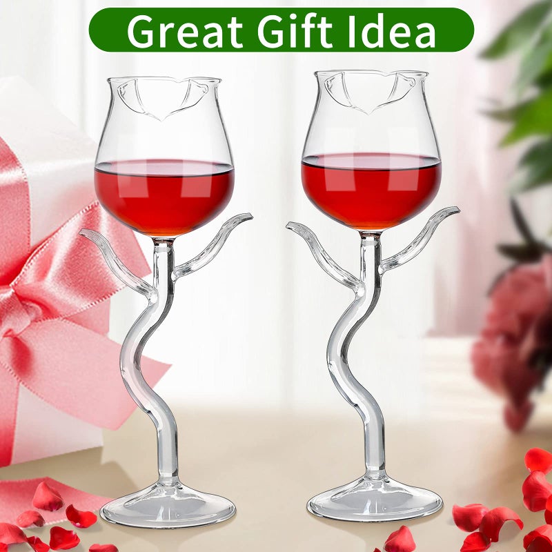 SuproBarware Rose Wine Glasses Set of 2 Rose Shape Wine Glasses 160ml Romantic Flower Cocktail Martini Glass Clear Goblet Drinking Cups for Party Housewarming Wedding Birthday Drinkwae Celebrations - Image 2