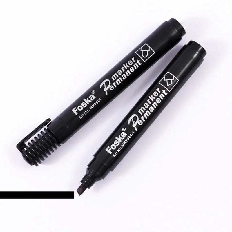 FOSKA 2mm Black Round Tip Permanent Marker Pens - 12 Pack - Image 1