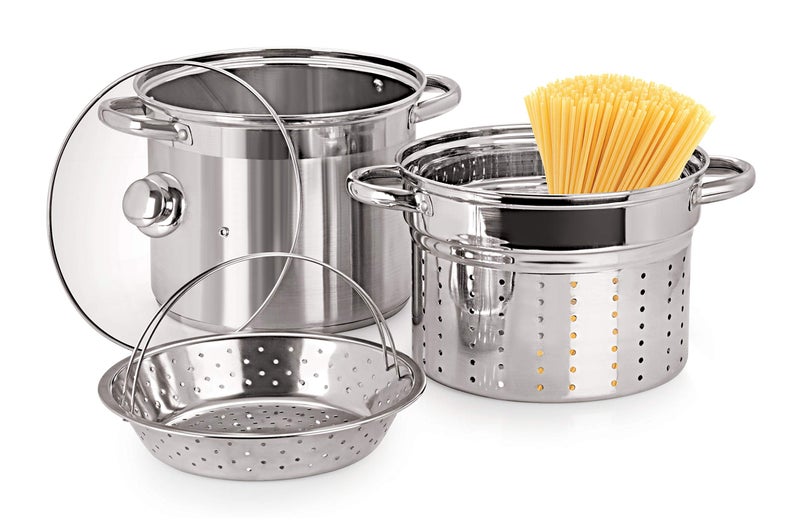 Pristine Stainless Steel Multi Purpose Steamer Set with Glass Lid/Steamer/Modak/Momo Maker with Glass Lid 5qt / 4.7Ltrs, 2 Inner PCS (4 Piece, Silver) - Image 1