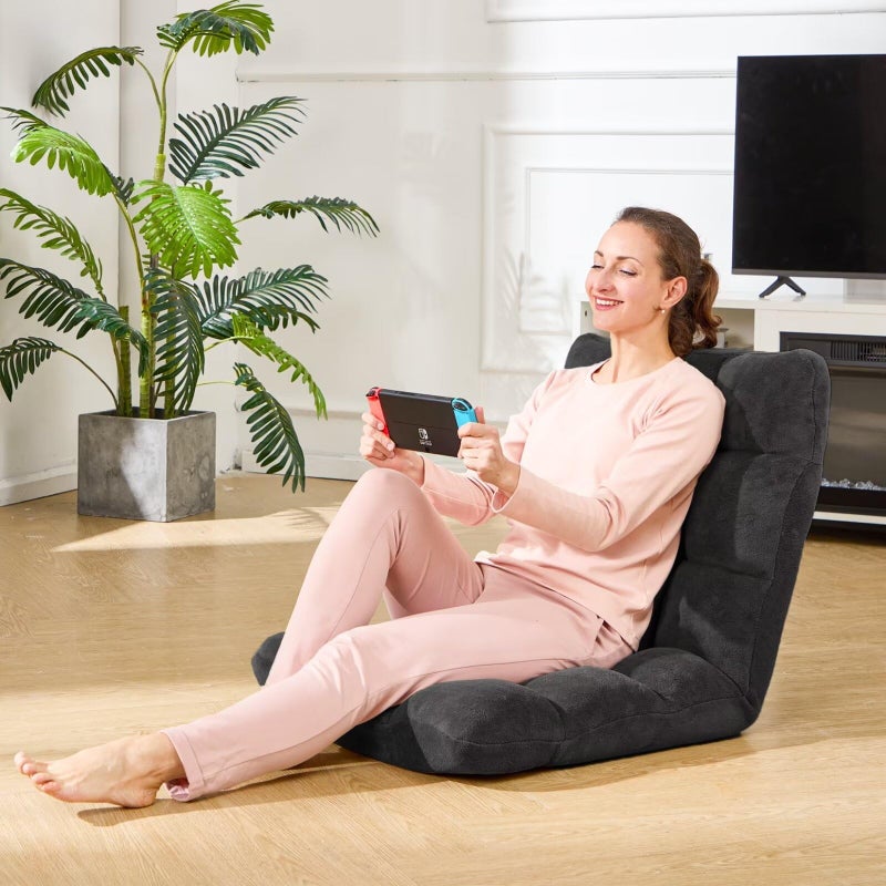Avocahom Folding Floor Gaming Chair, 14-Position Adjustable Backrest, Skin-Friendly Flannel & Aluminum Alloy Frame, Ideal for Reading, Gaming, Sleeping, Black - Image 5