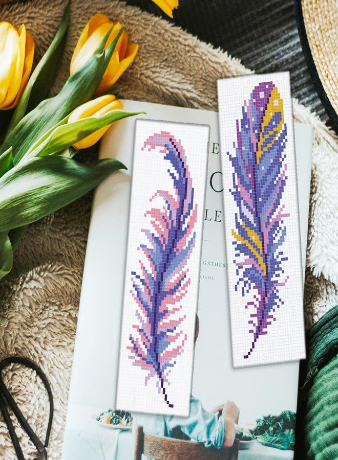 ORIGACH 6 Set Feather Cross Stitch Bookmark Kit for Beginner with Backing Felt Floss Instructions DIY Stamped Embroidery Bookmark Kit for Adults, Book Lovers - Image 5