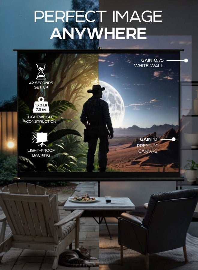 PropVue 100 Inch Projection Screen on Feet - Indoor and Outdoor Projector Screen for Movies or Presentations - Adjustable from 4:3 to 16:9 HD Premium Tripod Screen without Crease with Bag, Matte - Image 5