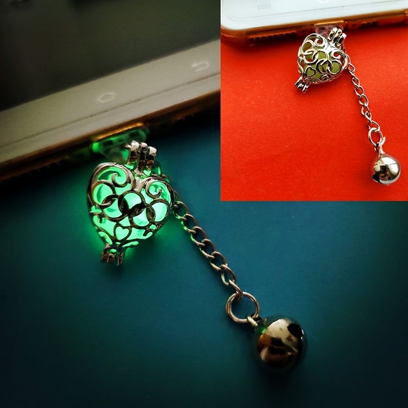 Mobile Phone Dust Plug For Type C Heart And Bell Shape Glowing Hollow Decoration - Image 1