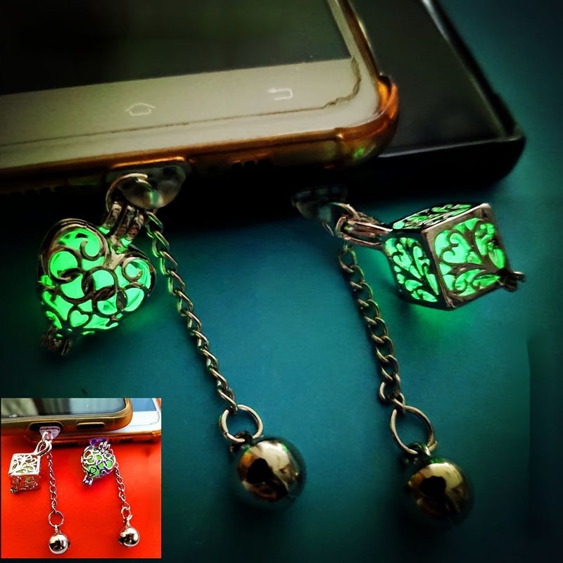 Mobile Phone Dust Plug For Type C Heart And Bell Shape Glowing Hollow Decoration - Image 3