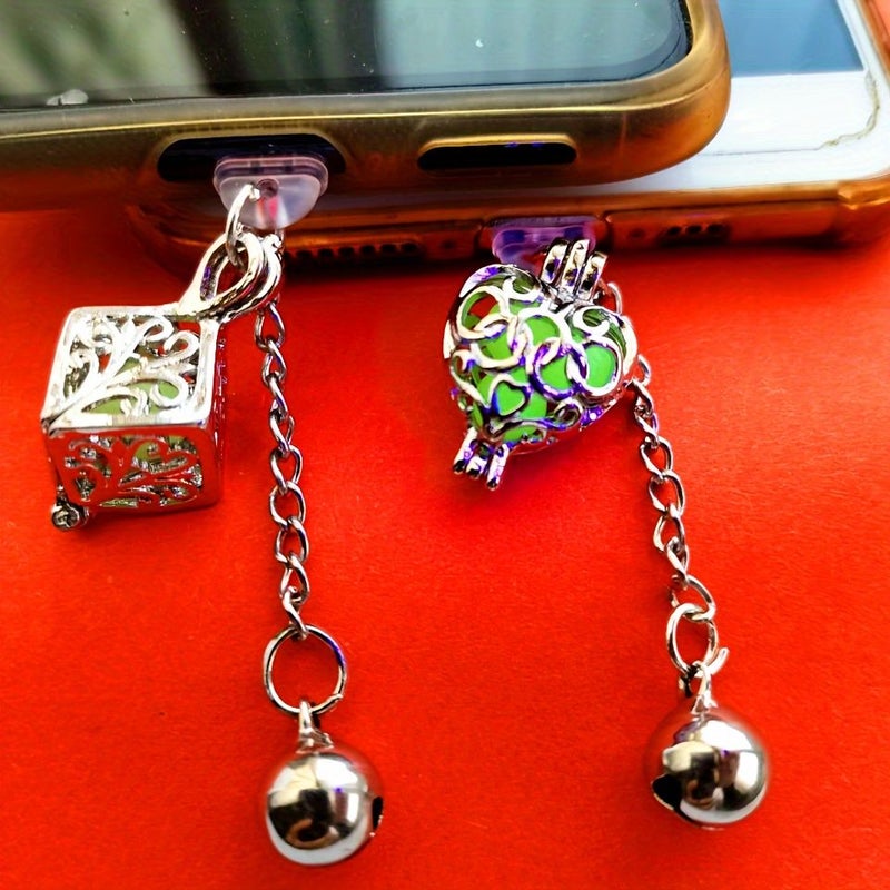 Mobile Phone Dust Plug For Type C Heart And Bell Shape Glowing Hollow Decoration - Image 5