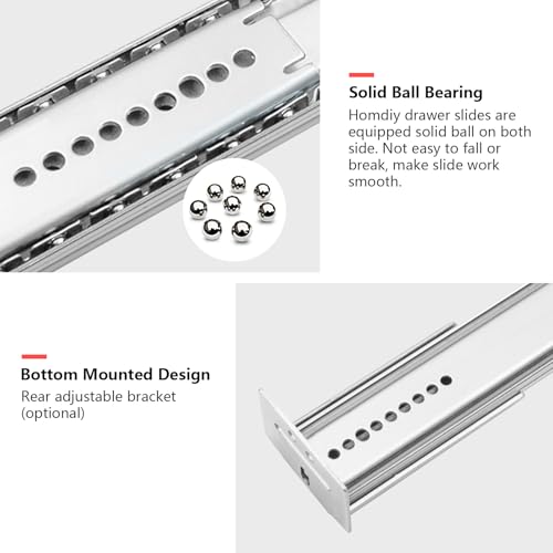 homdiy 5 Pack 16Inch Heavy Duty Centered Bottom Mounted Drawer Slides for Cabinet & Dresser Drawers, Bottom Mount Drawer Slides 3/4 Extension Glide Track - Image 4